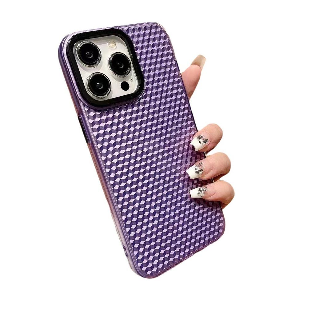 Applicable To IPhone15 Mobile Phone Case Diamond Texture Apple 14 Promax Japanese and Korean High-level Sensor Electroplating Protective Case Soft