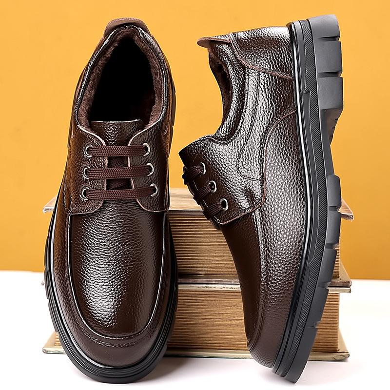 Fashion Winter Platform Velvet Warm Cow Leather Shoes for Men Designer Soft-soled Men's Loafers Fashion Business Dress Shoes Male