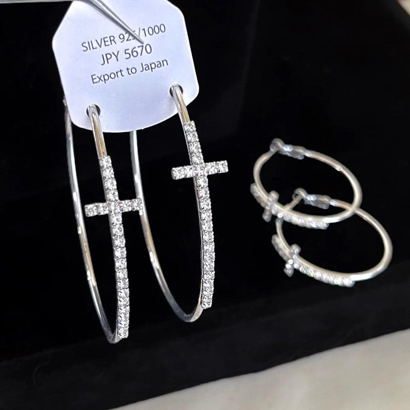 Minimalist Silver Double Layer Large Earrings Women's Summer Versatile Square and Round Face Plain Hoop Earrings