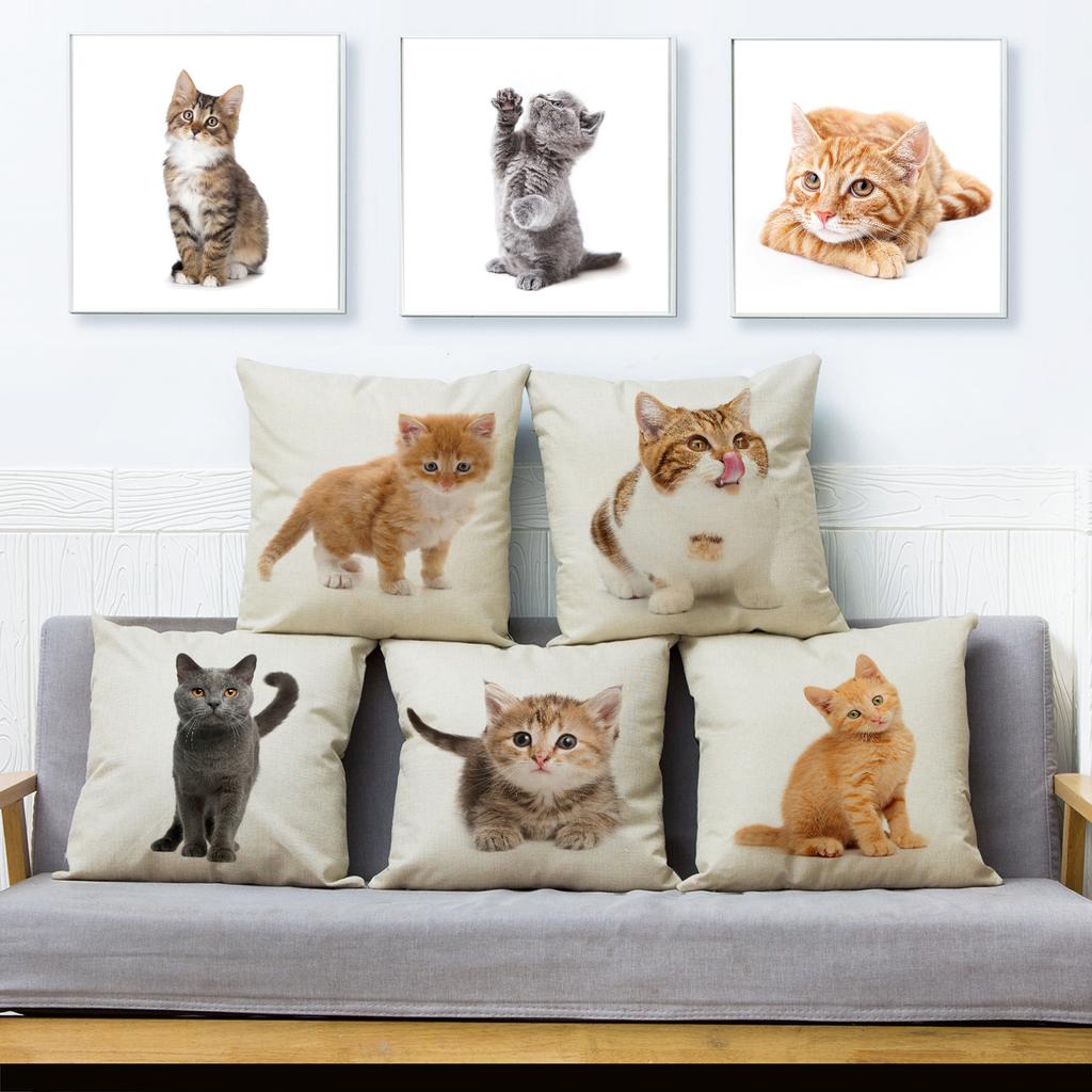 Cute Cat Pillowcase Decor Lovely Pet Animal Print Cojines Cushion Cover Polyester Pillow Case for Home Sofa Children Room 45x45