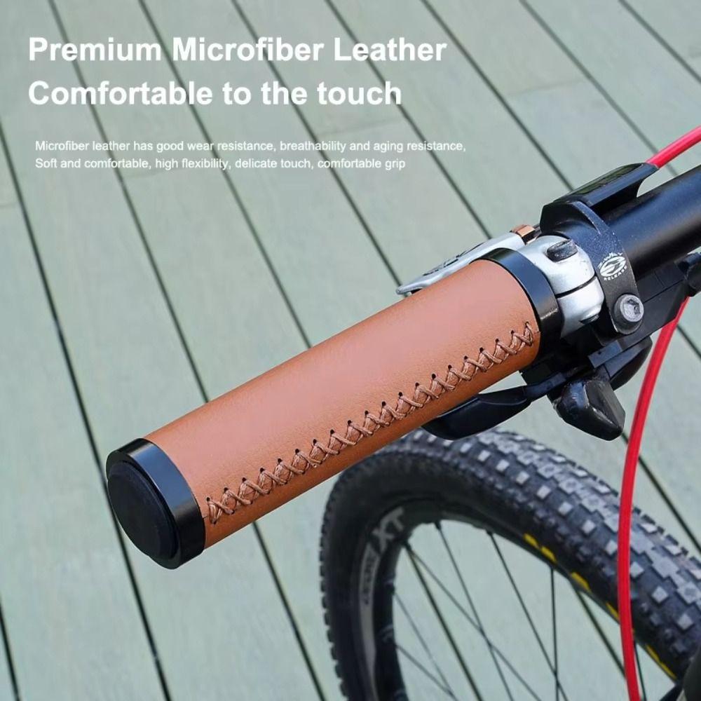 Easy to Install Bike Handlebar Grips Leather Material Bike Cowhide Grip Bicycle Accessory