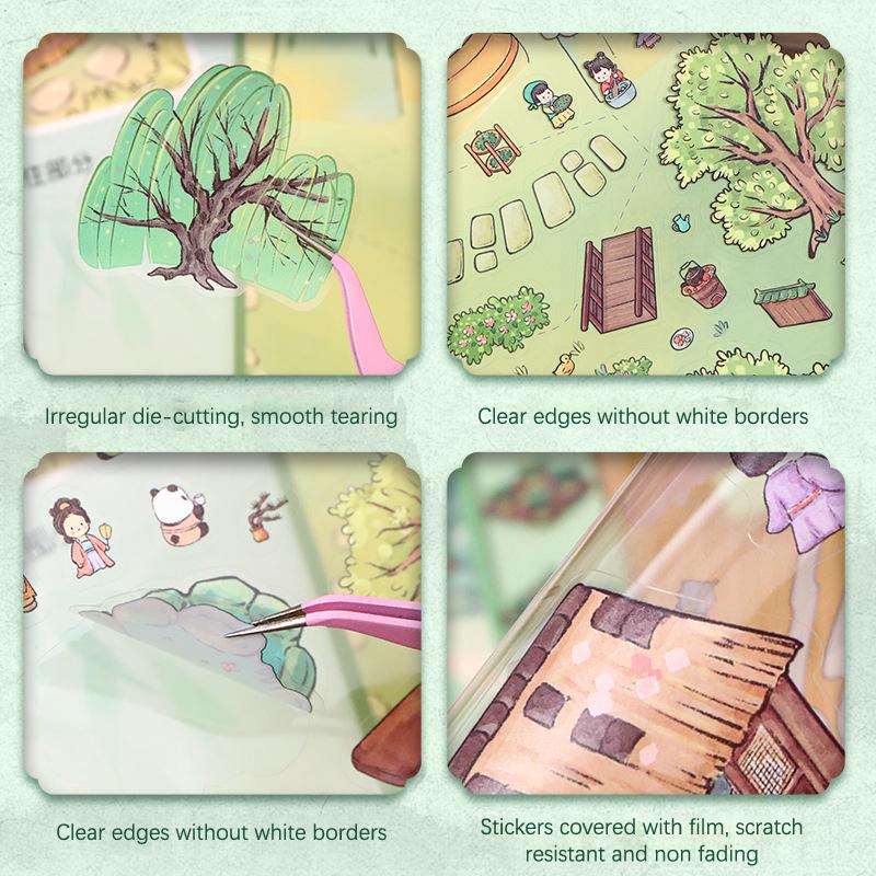 1Set Autocolante Peisaj Stil Antic Chinezesc Stereoscopic Miniatură Colaj Scenă Autocolante Decompresie Autocolante Cont Mână