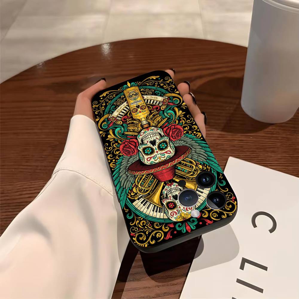 M-Mexican Catrina Skull Phone Case For iPhone 17,16,15,14,13,12,11,Pro,X,Xs,MAX,Plus TPU Soft To Skin-friendly Cover