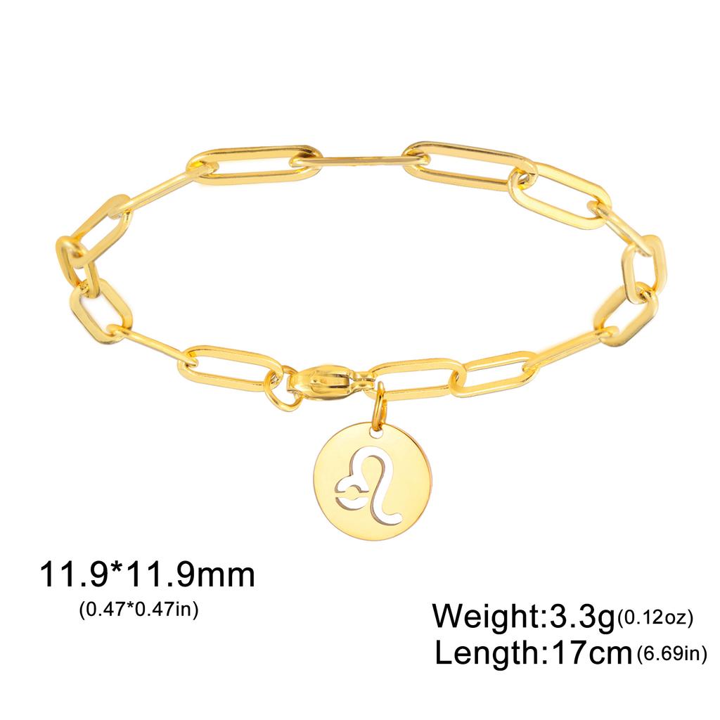 Zodiac Charm Bracelet Women Stainless Steel Paperclip Chain Bracelets Constellation Aquarius Aries Taurus Leo Jewelry