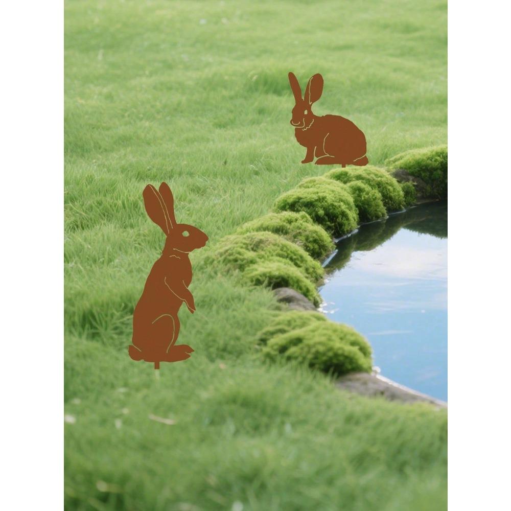 Metal Rabbit Garden Sculpture Outdoor Lawn Art Decor for Yard Patio Flower Beds Easter Halloween Christmas Ornament