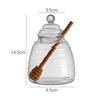Glass Honey Jar with Lid Transparent Jam Striped Bottle Home Kitchen Storage Container Mixing Rod