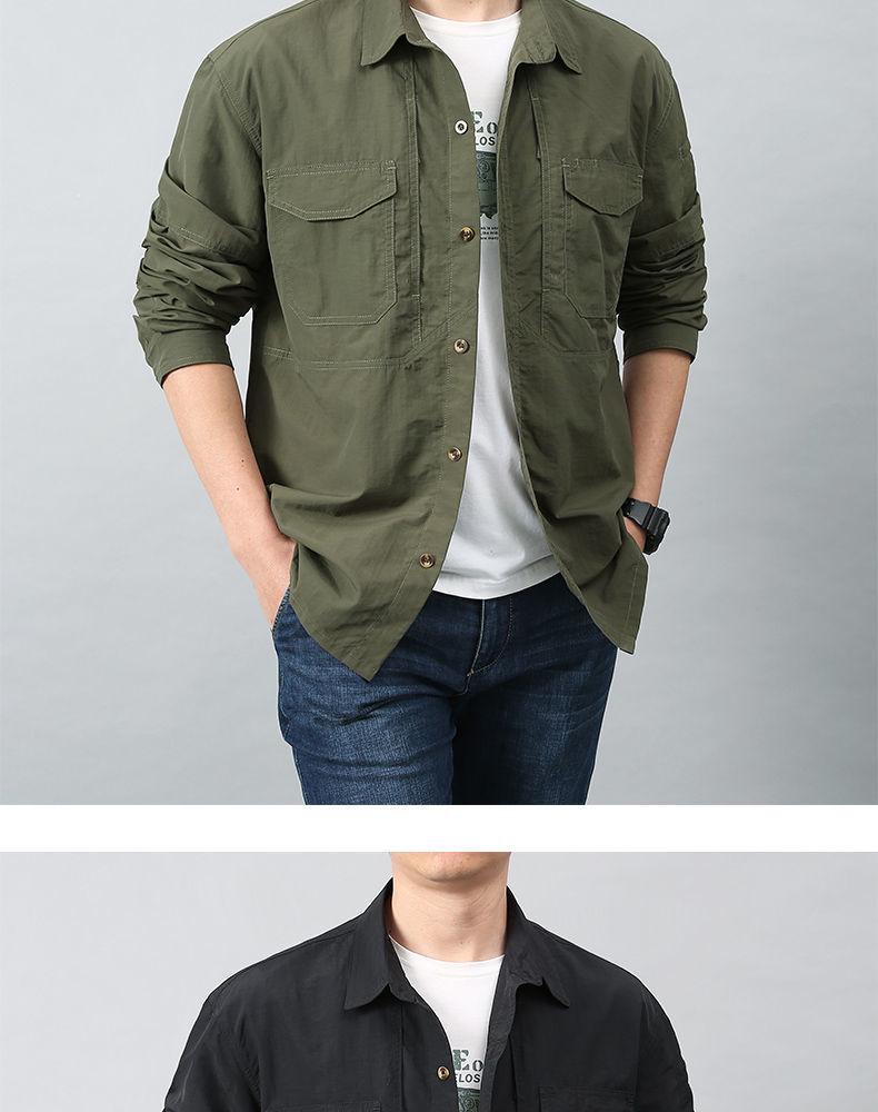 Men's Multi-Pocket Quick-Dry Workwear Shirt - Long/Short Sleeve, Loose Fit, Plus Size