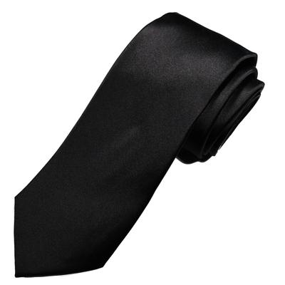 [Michiko London] KOSHINO Black Tie, Formal, Black, Ceremonial, Funeral, Memorial Service, Brand, Satin Weave, Plain, Slim Tie, 7cm, Silk Blend,