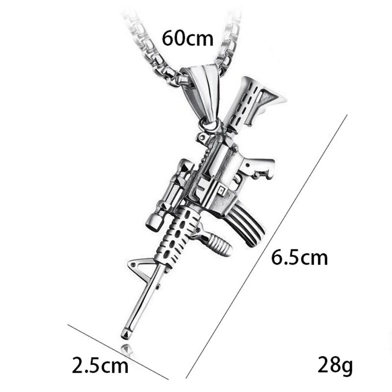 Men's Machine Gun Pendant Necklace Hip Hop Punk Black Gold Stainless Steel Chain Retro Accessories Hippie Rapper Jewelry