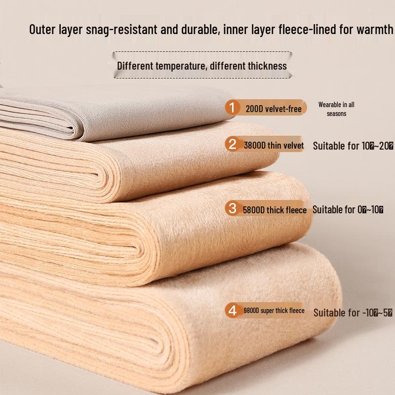 Bonas Black Sheer Fleece-Lined Nude-Feel Pantyhose - Thickened Winter Stockings