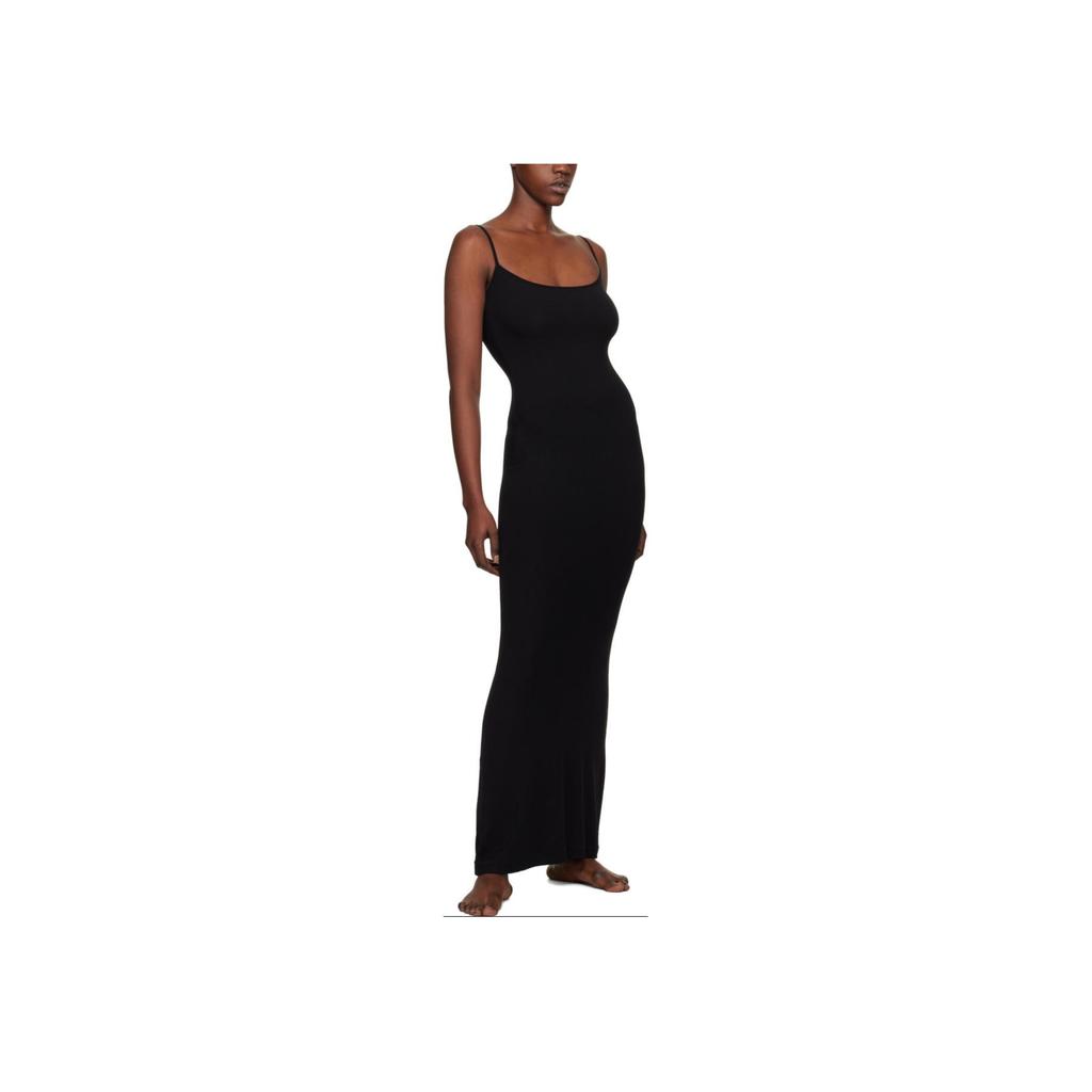 SKIMS Solid Color Low Round Neck Slim Fit Long Slip Dress Women dresses Black APDRS0596-ONYX