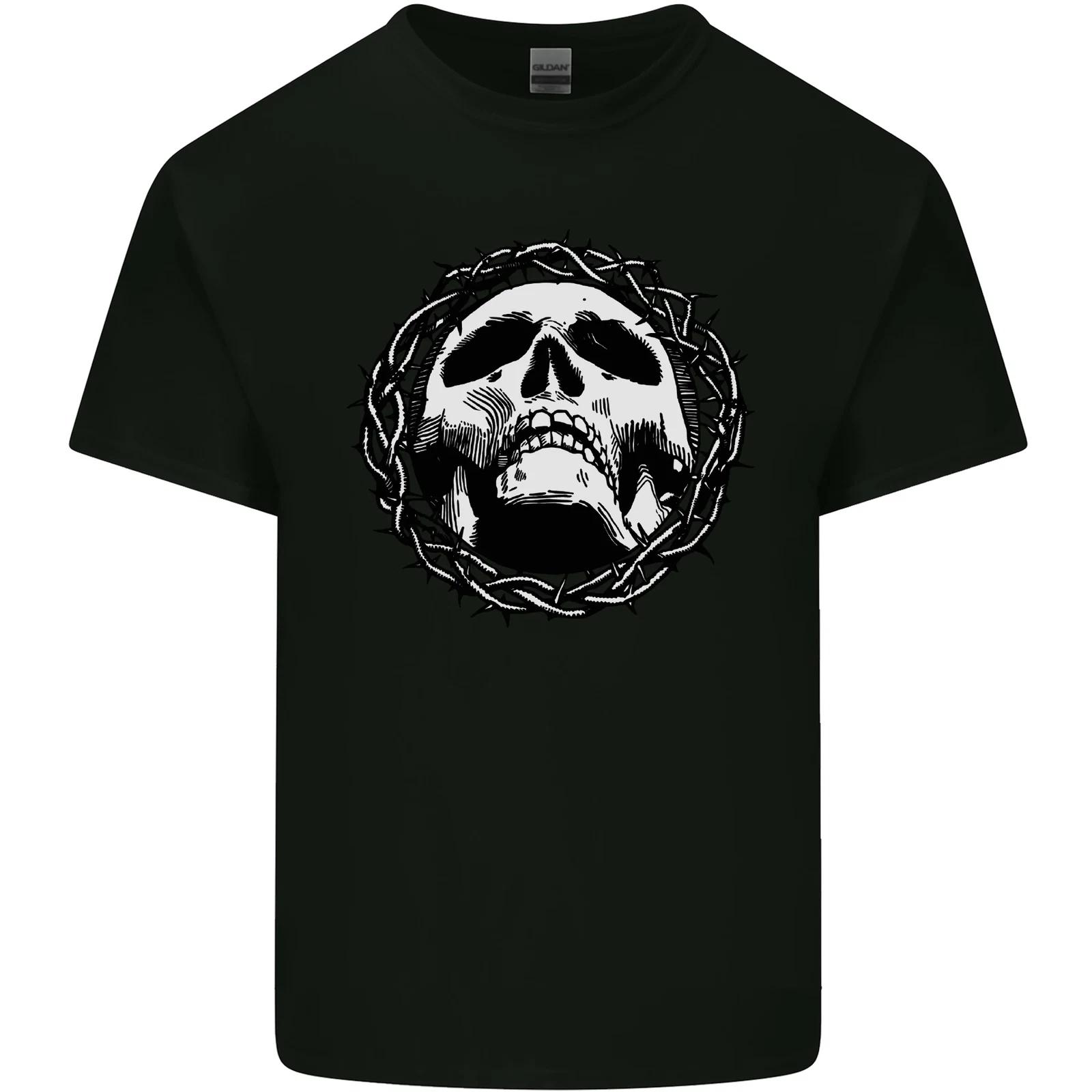A Skull in Thorns Gothic Christ Jesus Kids T-Shirt Childrens L