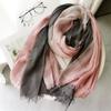 Lightweight Gradient Color Scarf Unisex Fringe Shawl Wrap Cotton Linen Scarf  For Women Ladies