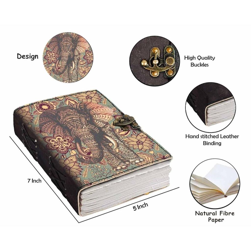 Leather Elephant Portrait Diary Blank Pages Journal Diary for Personal Use & Office Use (7 X 5 Inch)