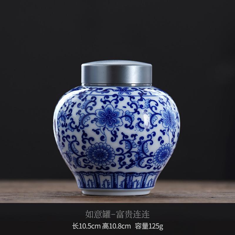 Creative Blue and White Porcelain Alloy Sealed Tea Jar Plant Landscape Ceramic Jar Moisture-proof Food Decorative Jar Home Decor