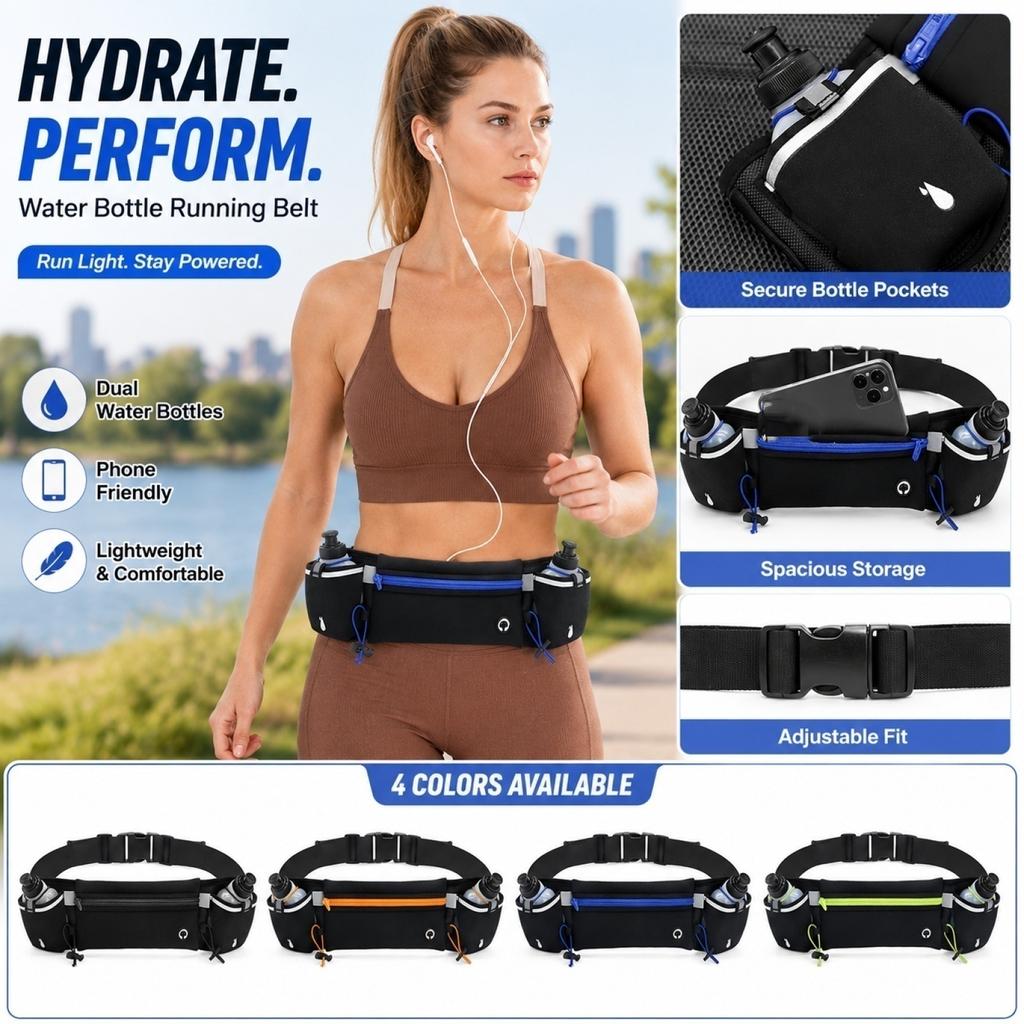 Běžecká ledvinka s držákem na láhev, Multifunkční sportovní ledvinka na telefon a klíče, Přenosný venkovní fitness pás pro muže i ženy