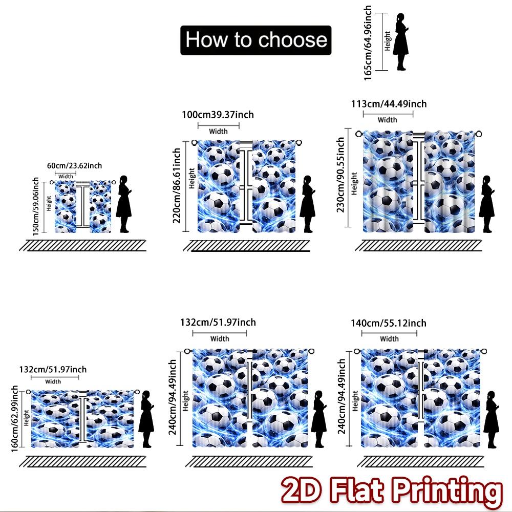 2D Flat Printing 2pcs Curtain Drapes Soccer Balls Glow Digital Printed Polyester Drapes Birthday Party Perfect for Holiday