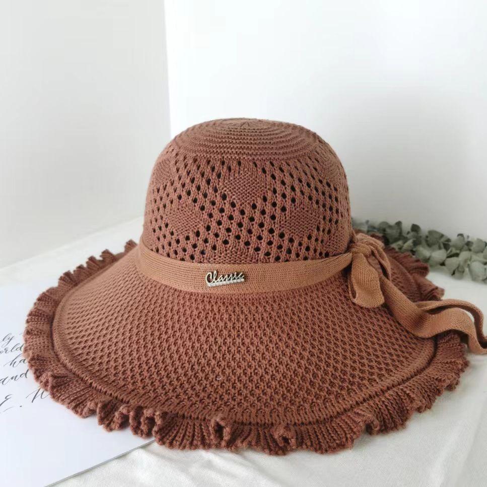 Hollow Fisherman Hat Women's Large Brim Sun Protection Summer Foldable Woven Sun Protection Beach Vacation Hat