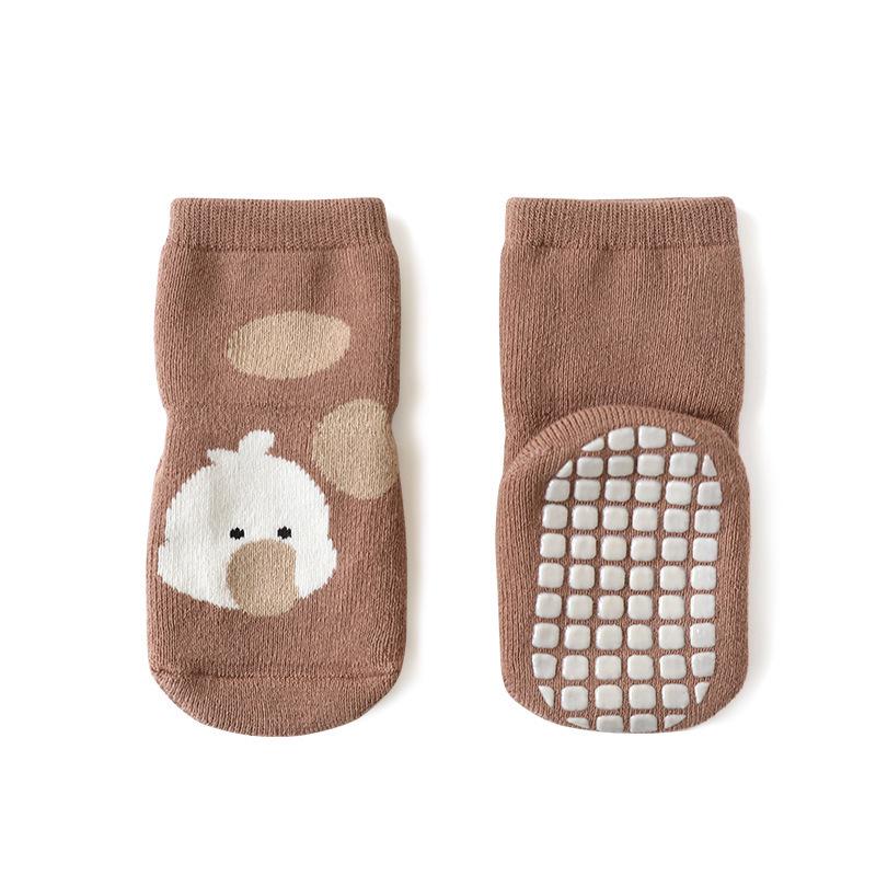 Children s Cartoon Chick Mid-Calf Socks - Thick Terry, Non-Slip, Autumn/Winter Style S 0-1 Year кофейный