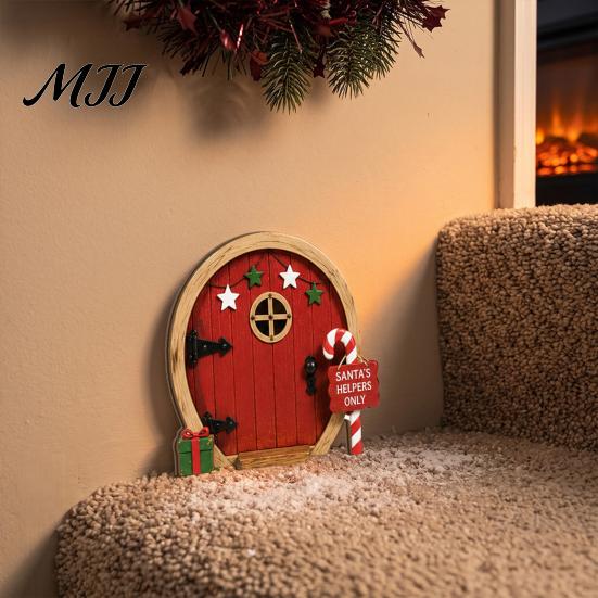 Christmas Tree Decorations Fairy Door Wall Decoration, Solid Wood with Adhesive Backing Design, Atmosphere Props Miniature Tiny for Trunks And Frames