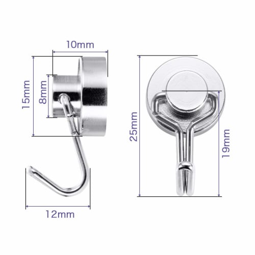 BTLIN Magnetic Hooks, Small, Strong Neodymium Magnets, 15mm Diameter, Maximum Load Capacity of 8kg, Suitable for Kitchens, Refrigerators, and Offices,