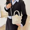 Little fairy bag new 2025 Mori fashion small fragrant wind woven pearl ins portable messenger hollow bag tide