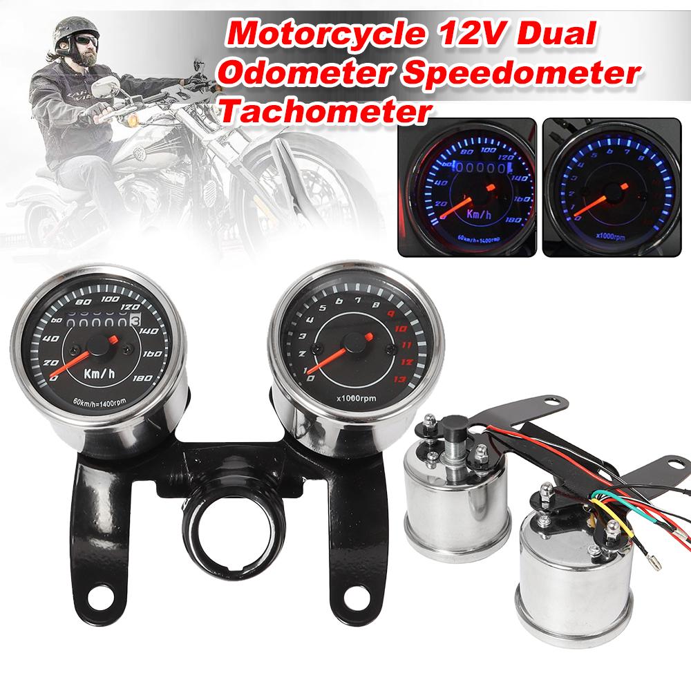 2-in-1 Motorrad LED Rücklicht Kilometerzähler & Drehzahlmesser Geschwindigkeitsmesser Messgerät Baugruppe Universal Chrom Für Harley Honda