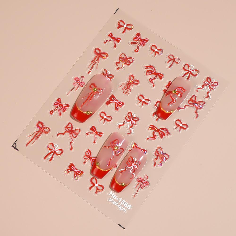 Redanco 5D Seashell & Red Bow 3D Embossed Nail Art Stickers - HE1566