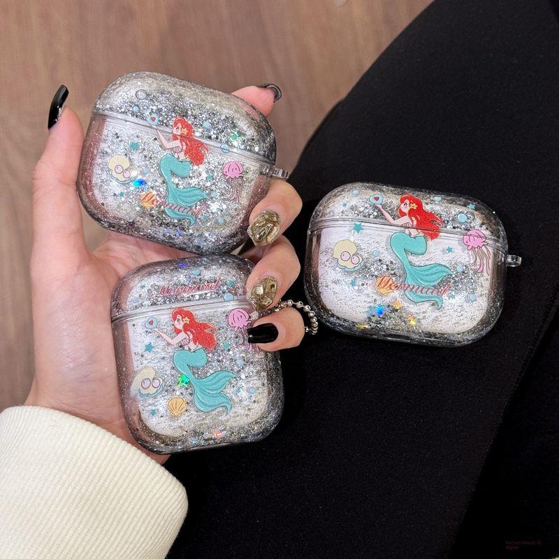 

Защитный чехол для гарнитуры Apple AirPods Pro 2-го поколения, чехол для беспроводных Bluetooth-наушников, чехлы для наушников iPod 3-го поколения, защитный чехол для Airpods 4 Apple AirPods 4 Mermaid Ariel + Chain