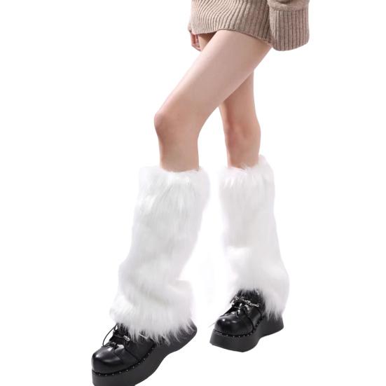 Faux Fur Leg Warmers Women Solid Color Fuzzy Long Boot Covers Fluffy Shaggy Leg Warmers for Christmas Costume Nightclub Street Wear