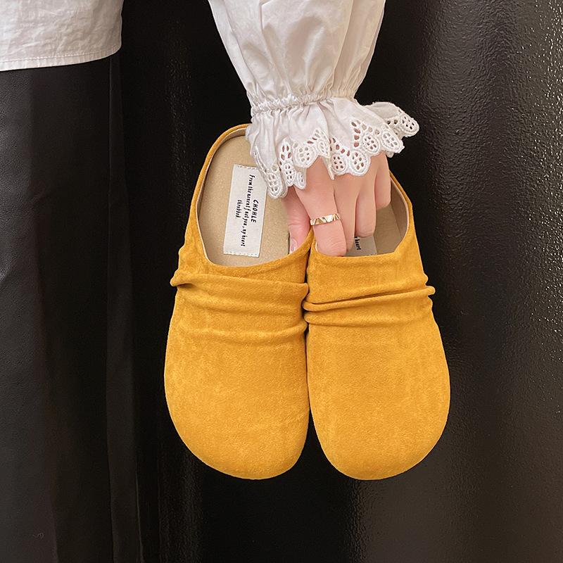 

One pedal bag head and half slippers women s new outer wear retro round head versatile thick bottom soft leather 40 жёлтый