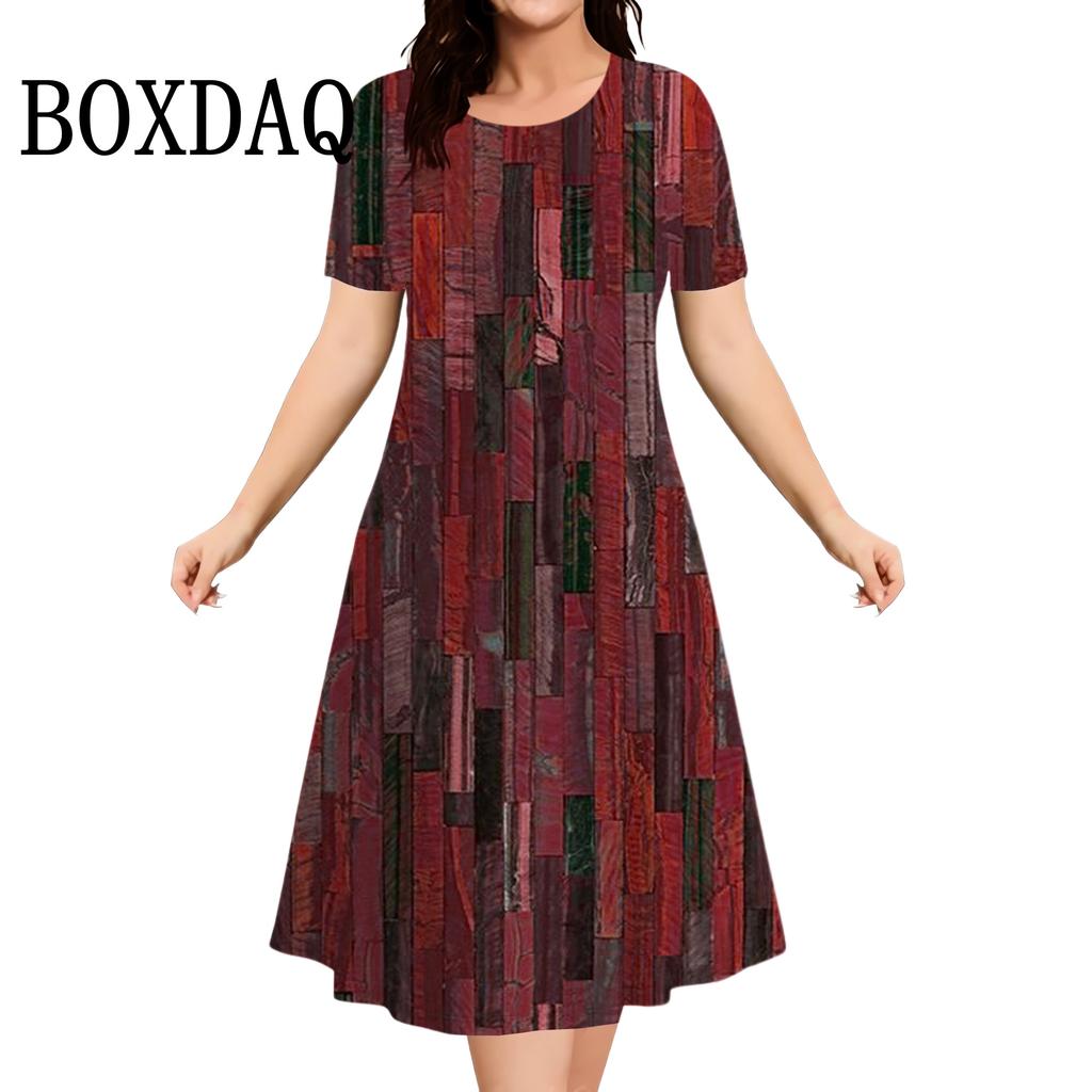 Women Fashion Short Sleeve Dresses Female Vintage Summer Casual Clothing