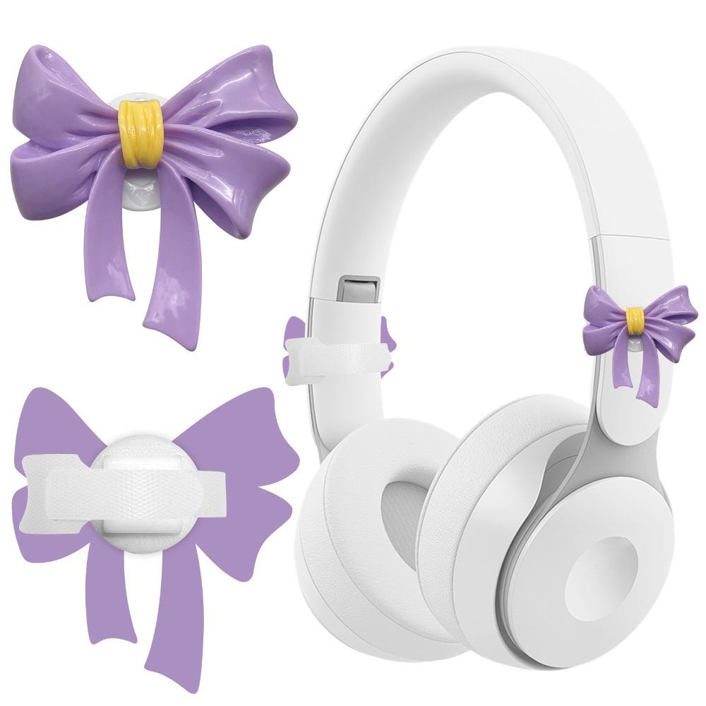 2PCS Cute Bow Shape Headphone Decorations Silicone 3D Earphone Charms Gift Easy To Install Headset Attachment Girls