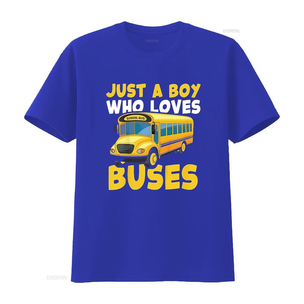 Kids School Bus Costume Just a Boy who loves Buses T Shirt vintage Washed Casual Comfortable Soft fashion Slightly