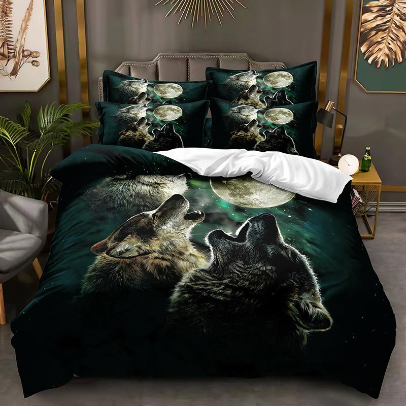 3D Animal Bedding Set for Boys Teens Room Soft Down Duvet Cover AU140 * 210 Full Size Bed Cover Single/Double Wolf Print Quilt Cover