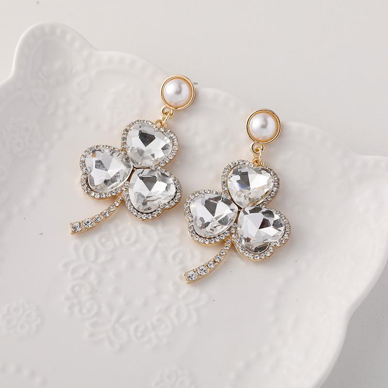 

2024 новые индивидуальные серьги в форме клевера с кристаллами и стразами для женщин, романтические украшения на день Святого Валентина, подарки на день рождения серебряный