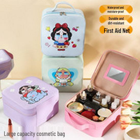 Přenosná víceúčelová plátěná kosmetická taška - Dětské velkokapacitní čtvercové úložné pouzdro