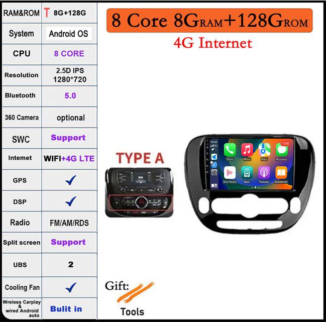 Android 14 For Kia Soul 2 2013-2019 Car Radio Multimedia Player GPS Navigaion DSP Screen