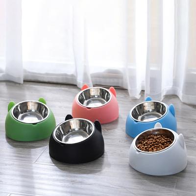 Cuenco para Mascotas Forma de Cara de Gato Diseño Oblicuo Acero Inoxidable Suplemento para Alimentación de Gatos para el Hogar