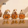 Seasonal Indoor Holiday Displays 3PCS Distressed Wooden Pumpkin Ornaments, Witch Hats And Ghost Patches Small Statues for Desks Decor, Halloween