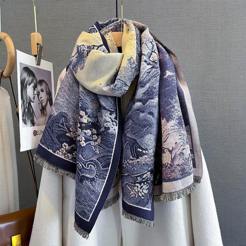 Personalized Versatile Plant Flower Jacquard Scarf Women's Autumn New Imitation Cashmere Outer Decorative Neck Scarf