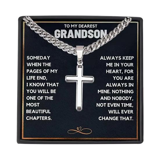 Men Necklace with Card And Box Pendant Thick Chain Stainless Steel Neck Jewelry Daily Wear Keepsake Gift for Grandson Adult Clavicle Necklace