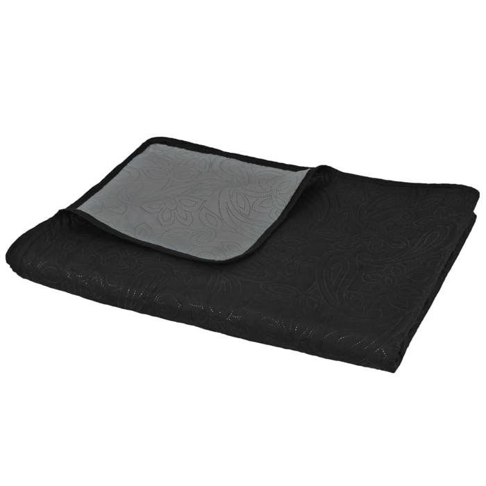 VidaXL Couvre-lit à double face matelassé 170 x 210 cm Gris et noir