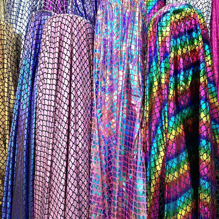 Golden Polyester Fish Scale Fabric for Costumes and Decor