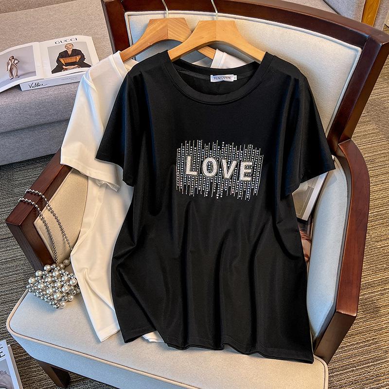 

Plus Size Slimming Mid-Length Round Neck T-Shirt for Women (Short-Sleeved, Sizes 200/300/350 Jin) 3XL білий