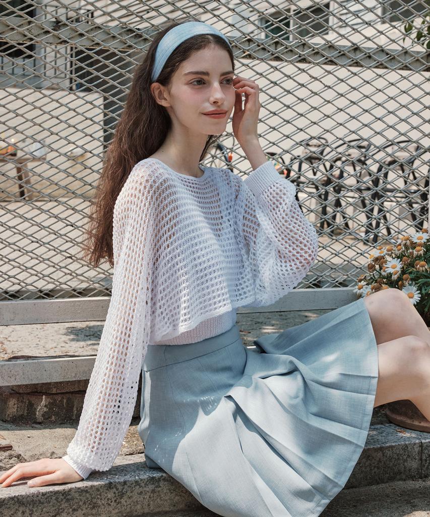 ZEROSTREET [2 Colors] Punched Boatneck Knit & Sleeveless Set