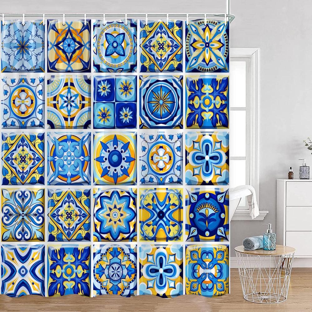 Bohemian Shower Curtains Indian Mandala Floral Boho Bath Curtain Vintage Abstract Geometric Polyester Fabric Bathroom Decor