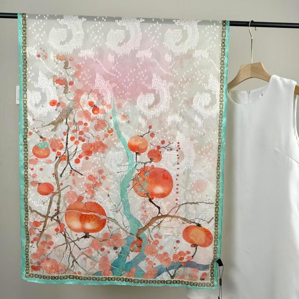 Cut Flower Silk Scarves, Women'S Summer Thin Styles, Send Mother Shawls, Middle-Aged And Elderly Scarves, Travel Photos, Beach Towels