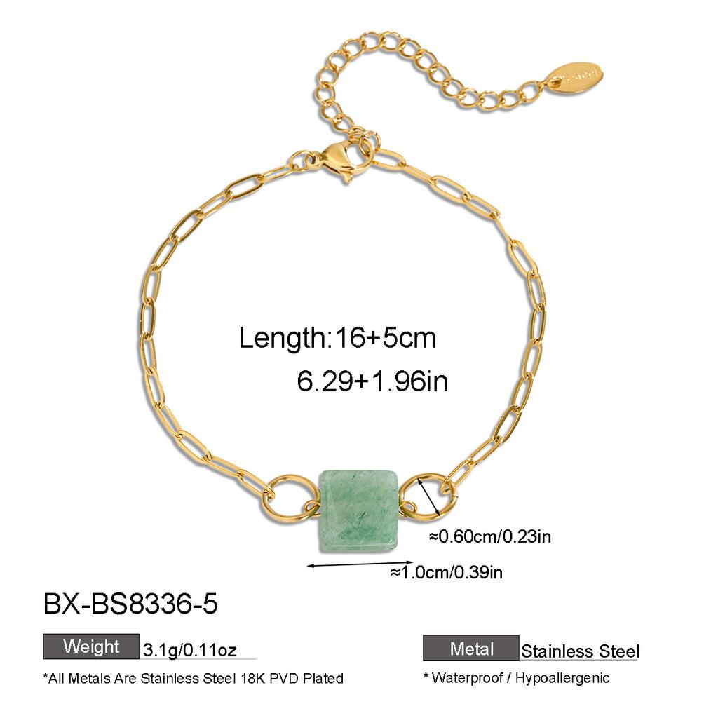 Factory Ins Style New Single Square Cube Natural Stone 18K PVD Gold Plated Paperclip Chain Fine Women Jewelry Bracelet ODM