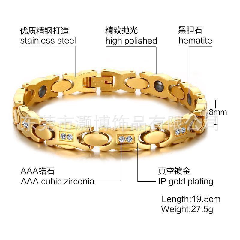 Titanium Steel Bracelet With Cubic Zirconia Stones Geometric Oval Design Women Fashion OL Style